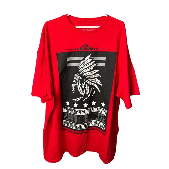 Native American Tee Chief Indian Red Black Shirt About That Life Side Profile 3X - Picture 1 of 4
